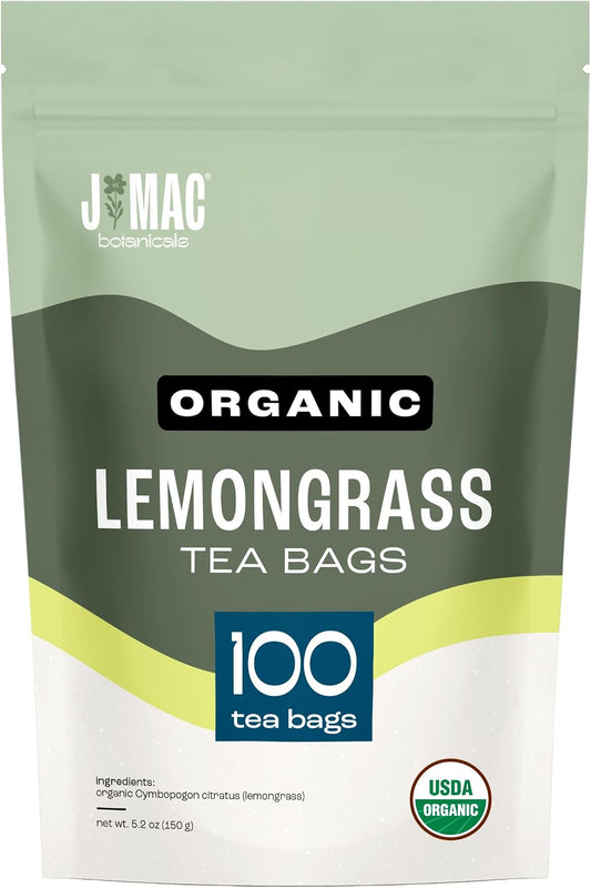 J Mac Botanicals, Organic Lemongrass Tea Bags (100 Count), Certified by Organic Certifiers, Inc. - Quality Tea From Nile Valley, Egypt, Packaged in the USA