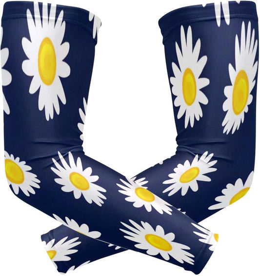 White Daisies Cooling Arm Sleeves for Men Women, UV Sun Protection Compression Sleeves, Arm Covers Breathable for Basketball Baseball Golf Cycling, Tattoo Cover(1 pair)