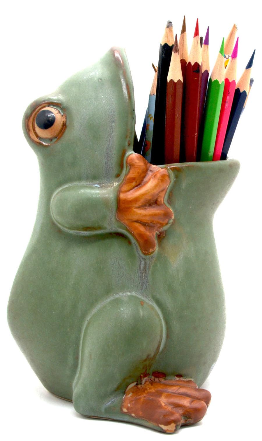 MONMOB 7" Ceramic Frog Shaped Plant Pot for Bonsai Flower Succulent Planter Candy Dish Pencil Holder Decor Multipurpose Green Frog Gift"