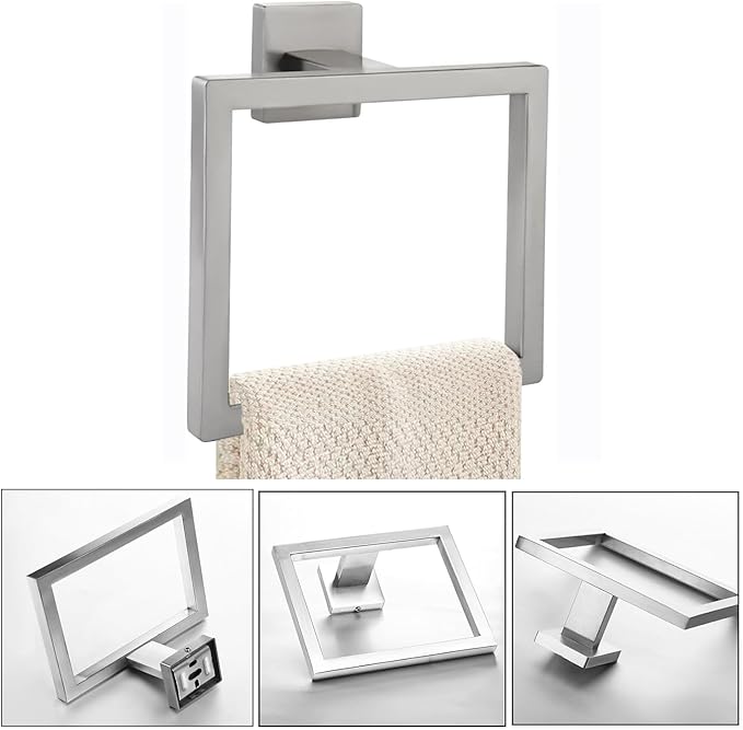 JOPOFI 2-Piece Towel Ring - Thicken SUS 304 Stainless Steel Towel Holder, Towel Racks for Bathroom, Square Modern Design Hand Towel Holder, Contemporary Hand Towel Bar - Brushed Nickel