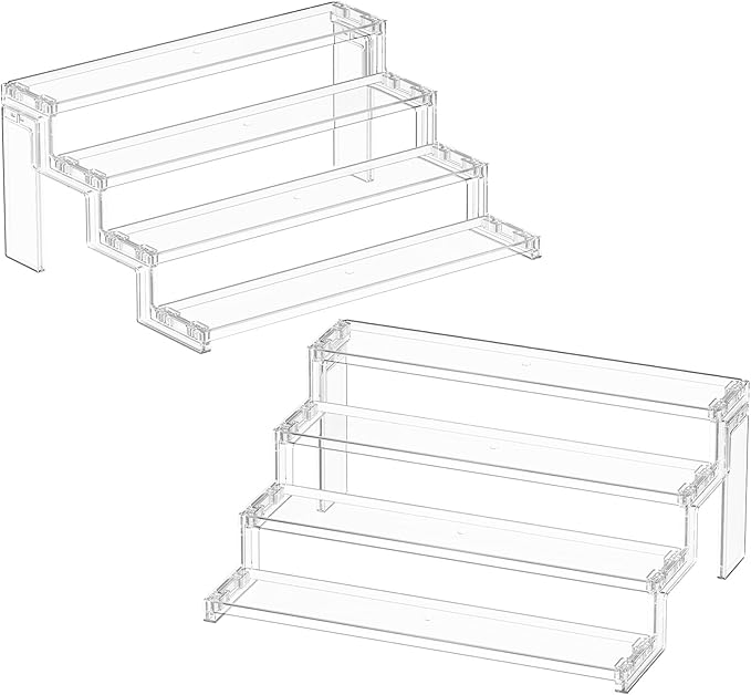 Lifewit 14 Inch Cupcake Stand, 4 Tier Plastic Perfume Cologne Organizer,Display Riser Shelf for Makeup, Cosmetic Vanity Storage, Figurine Holder, Bathroom, Bedroom, Room Decor, Clear, 2 Pcs