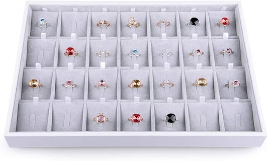 Oirlv 28 Region Ring Display Tray Stackable Jewelry Organizer Trays Leather Rings Storage Case