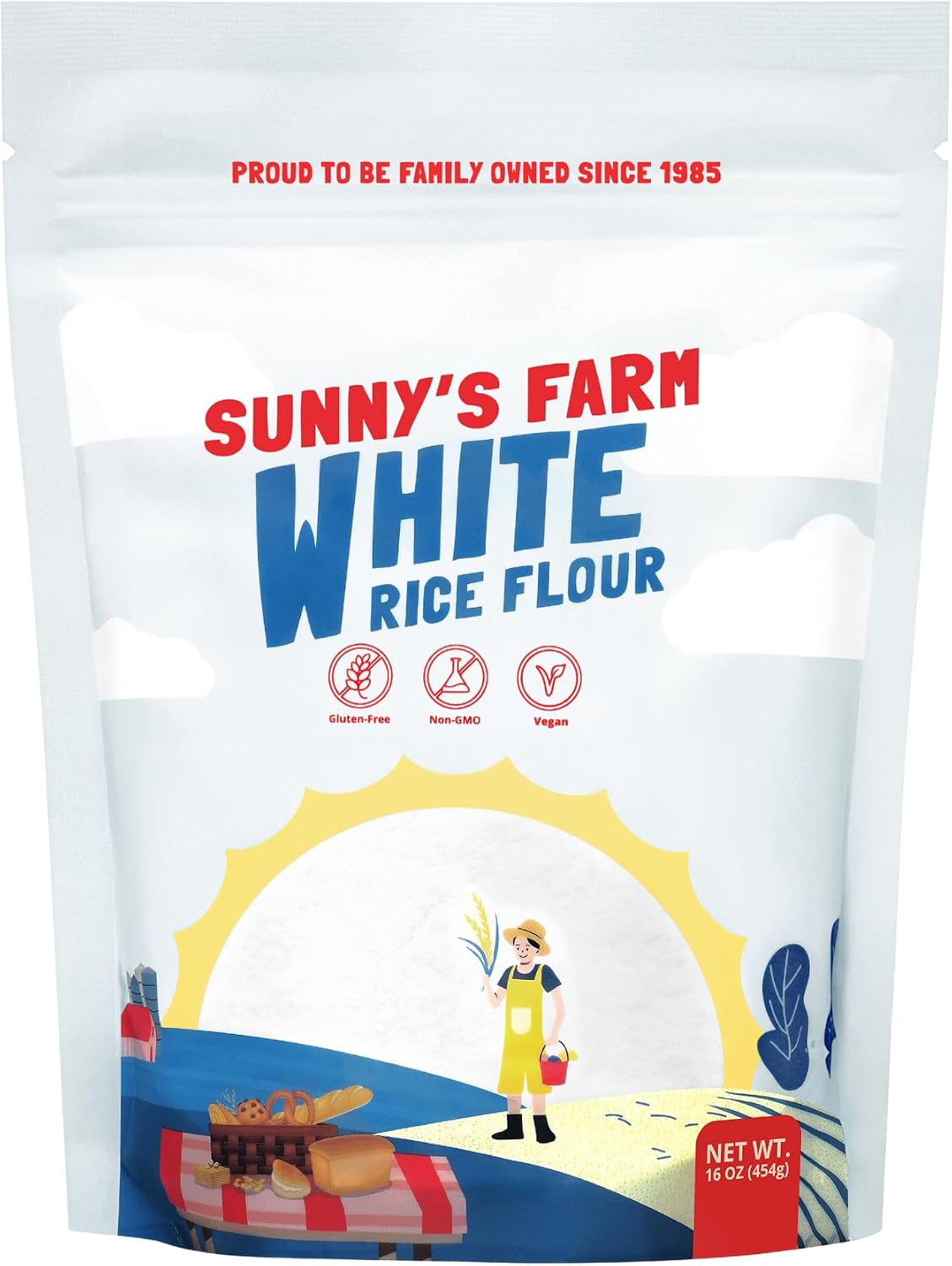 Sunny's Farm White Rice Flour – Gluten-Free, Non-GMO, Vegan Rice Flour for Sourdough Bread & Baking, 100% Natural, Premium Quality – 16oz (Pack of 1)