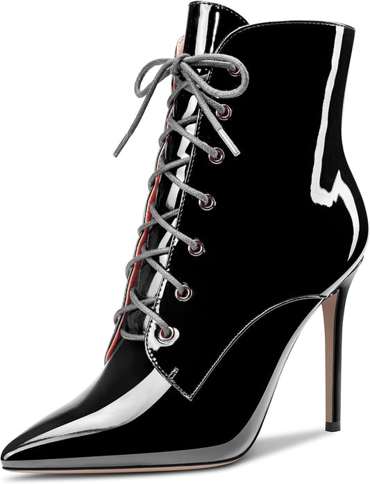 Castamere Women Stiletto High Heel Zipper Pointed Toe Ankle Boots Short Bootie Lace-up Dress Sexy Office 3.9 Inches Heels Boots