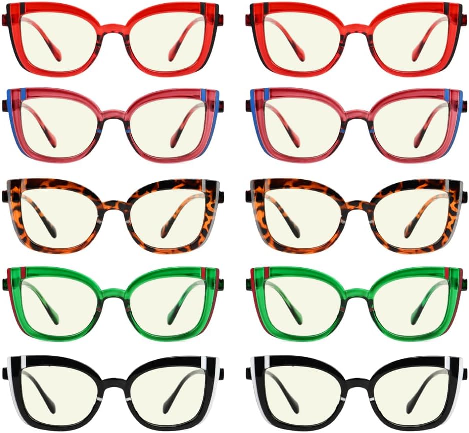 CessBlu 10 Pack Colorful Blue Light Blocking Reading Glasses for Women Spring Hinges Computer Readers
