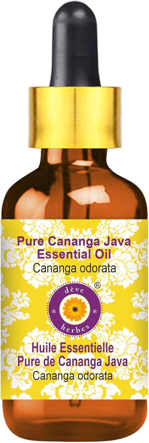 Deve Herbes Pure Cananga Java Essential Oil (Cananga odorata) with Glass Dropper Steam Distilled 50ml (1.69 oz)