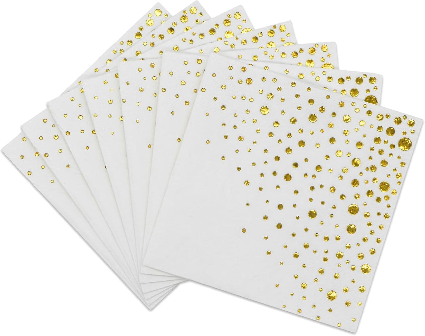 Gold Napkins, 100 Pack White and Gold Cocktail Napkins, 5x5 Inch Party Event Napkins, 3 Ply Luxury Paper Holiday Napkins, Disposable Beverage Wedding Napkins