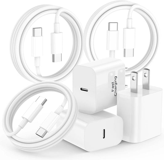 iPhone 17 16 15 Charger Fast Charging,3-Pack 20W Apple USB C Charger Block with 60W Type C to USB C Cable Cord 6FT for iPhone 17 Pro Max/17 Air/16 Pro Max/Air/iPad/Galaxy/Pixel/Travel & Home Use