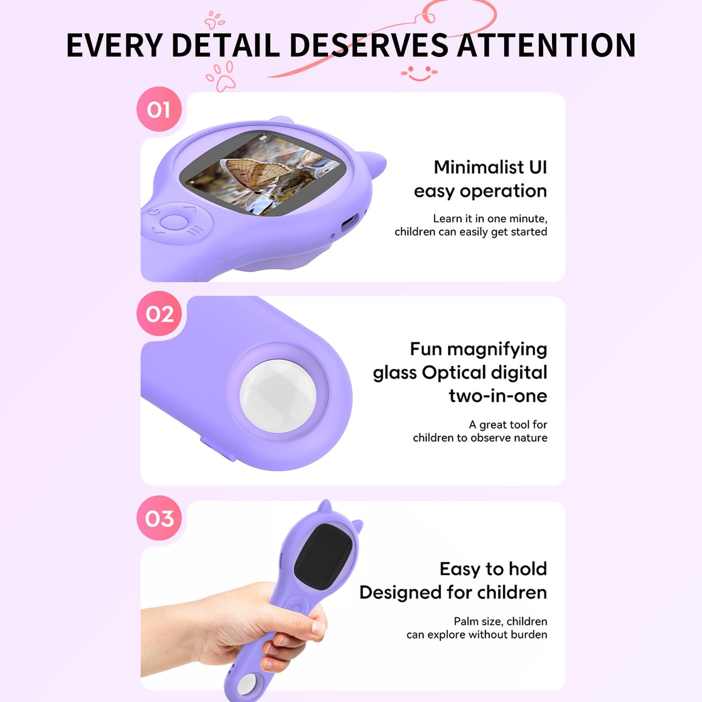 Microscope for Kids - Mini Pocket Handheld Microscope for Toddlers-STEM Educational Science Kit Toys for Christmas Birthday Gifts Toys for 5 6 7 8 9 10 11 12 Year Old Girls（Purple）