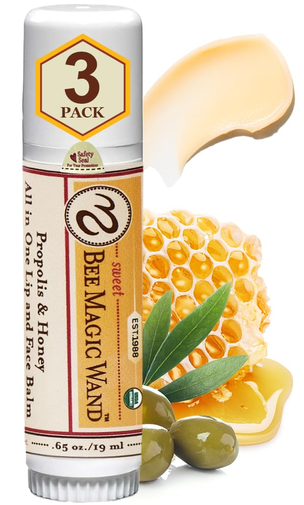 Sweet Bee Naturals Magic Wand - Certified Organic Lip and Face Moisturizing Wand - Natural Chapstick and Balm Stick for Dry Skin and Lips, Non Petroleum Jelly for All Ages and Skin Types, Pack of 3