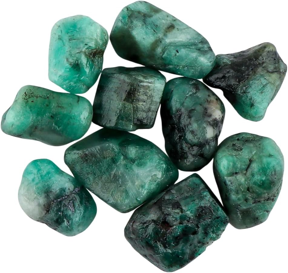 CRYSTALIS 10pcs Natural Emerald Raw Crystals, Loose Gemstone Wholesale Bulk Rough Jewelry Making Supply, Chakra Healing Raw Stones, Wire Wrapping, DIY, Tumbling, Gem Collection, (8-12mm)