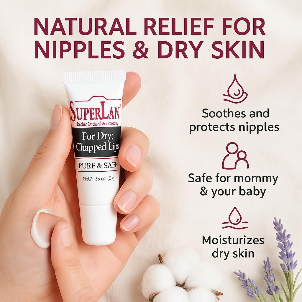 Organic Lanolin Lip Balm - Lip Repair for Hot/Dry Weather - Natural Nipple Cream Lanolin - Moisturizer for cracked lips - Hydrating lip care - Ultra pure jojoba oil - Kosher chapstick (0.35 Oz)