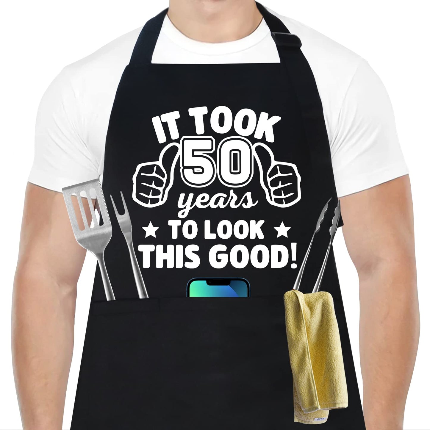 50th Birthday Gifts for Men Women, 1975 Happy 50th Birthday Gift Ideas, 50 Years Old Chef Aprons for Men with 3 Pockets, Funny Cooking Aprons for 50 Years Old Man, Dad, Mom, Husband, Wife, Friends