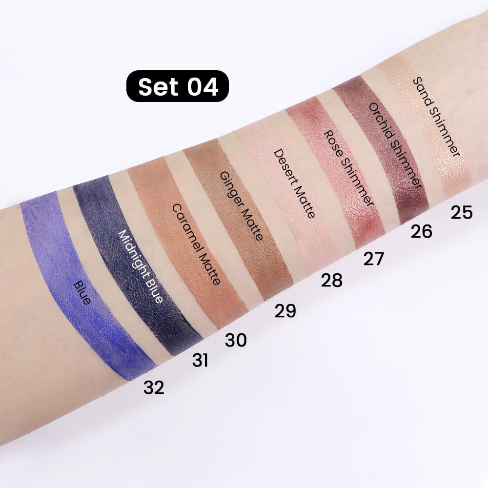 Kaely 8Pcs Cream Eyeshadow Stick Set, Sand Orchid Rose Desert Ginger Caramel Midnight Blue Blue, Matte Shimmer Eyeliner Pencil Eye Shadow Sticks Palette Makeup for Older Women, sombras para ojos 04