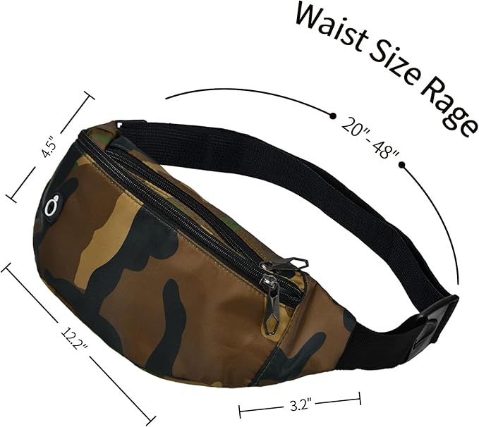 Fanny Packs for Men and Women, Waterproof Sports Waist Pack Bag for Travel Hiking Running Hands-free