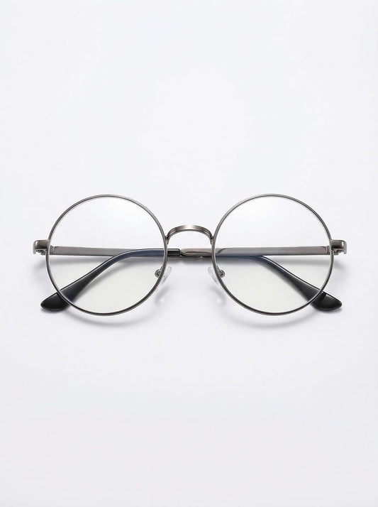 2-Piece Set of Retro Round Eyeglasses for Women, Clear Lens Metal Frames, Stylish Costume Accessories