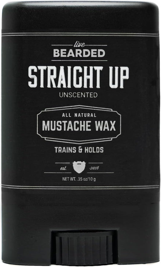 Live Bearded Mustache Wax Stick, 0.35 oz - Made in the USA with All-Natural Ingredients - Medium Hold Stache and Beard Styling for Men | Straight Up - Fragrance-Free