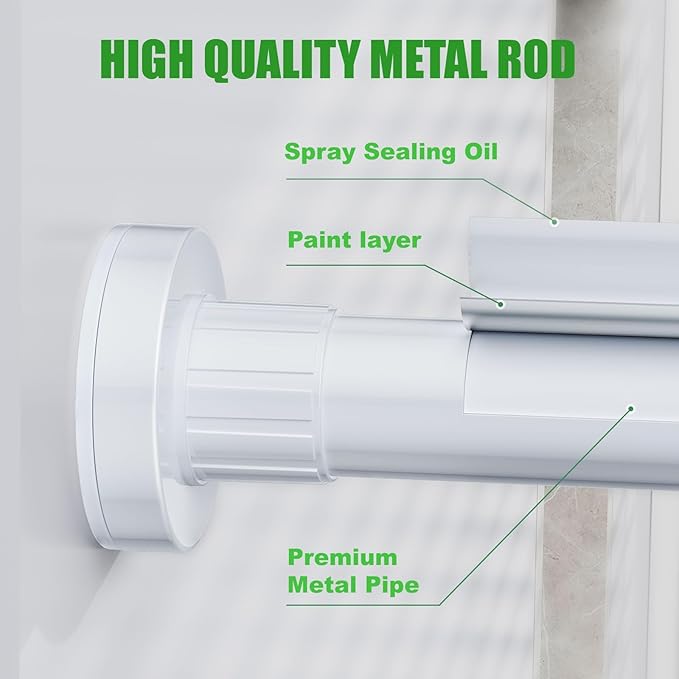 Ausemku Shower Curtain Rod 32-94 Inch Adjustable - 1 Inch Diameter Heavy Duty No drill Spring Tension Shower Rod, Non-Slip Rustproof Telescopic Rod for Bathroom, White
