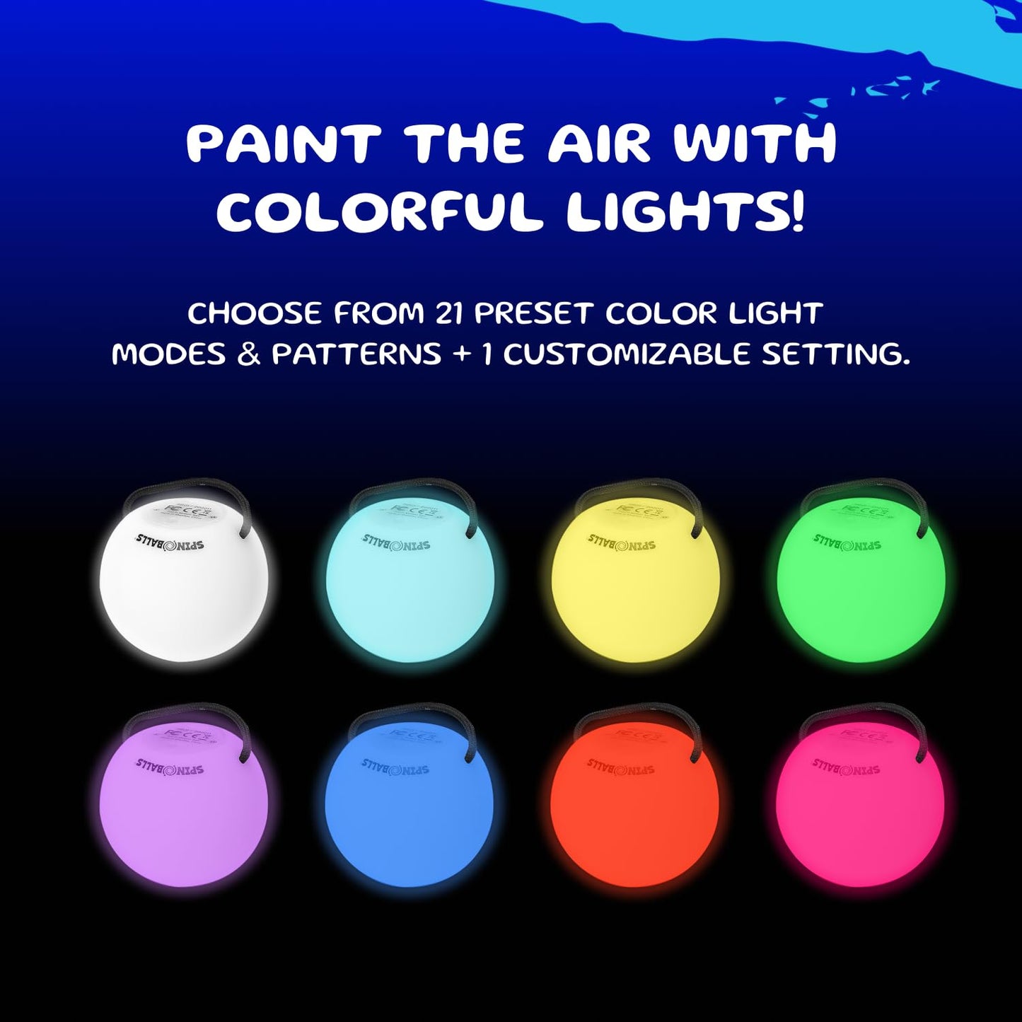 SPIN BALLS Glow.0 LED Poi – USB Rechargeable w/ 22 Vibrant Color Light Modes & Patterns – Durable, Soft-Core Spinning Balls w/Adjustable Leashes & Double-Loop Handles