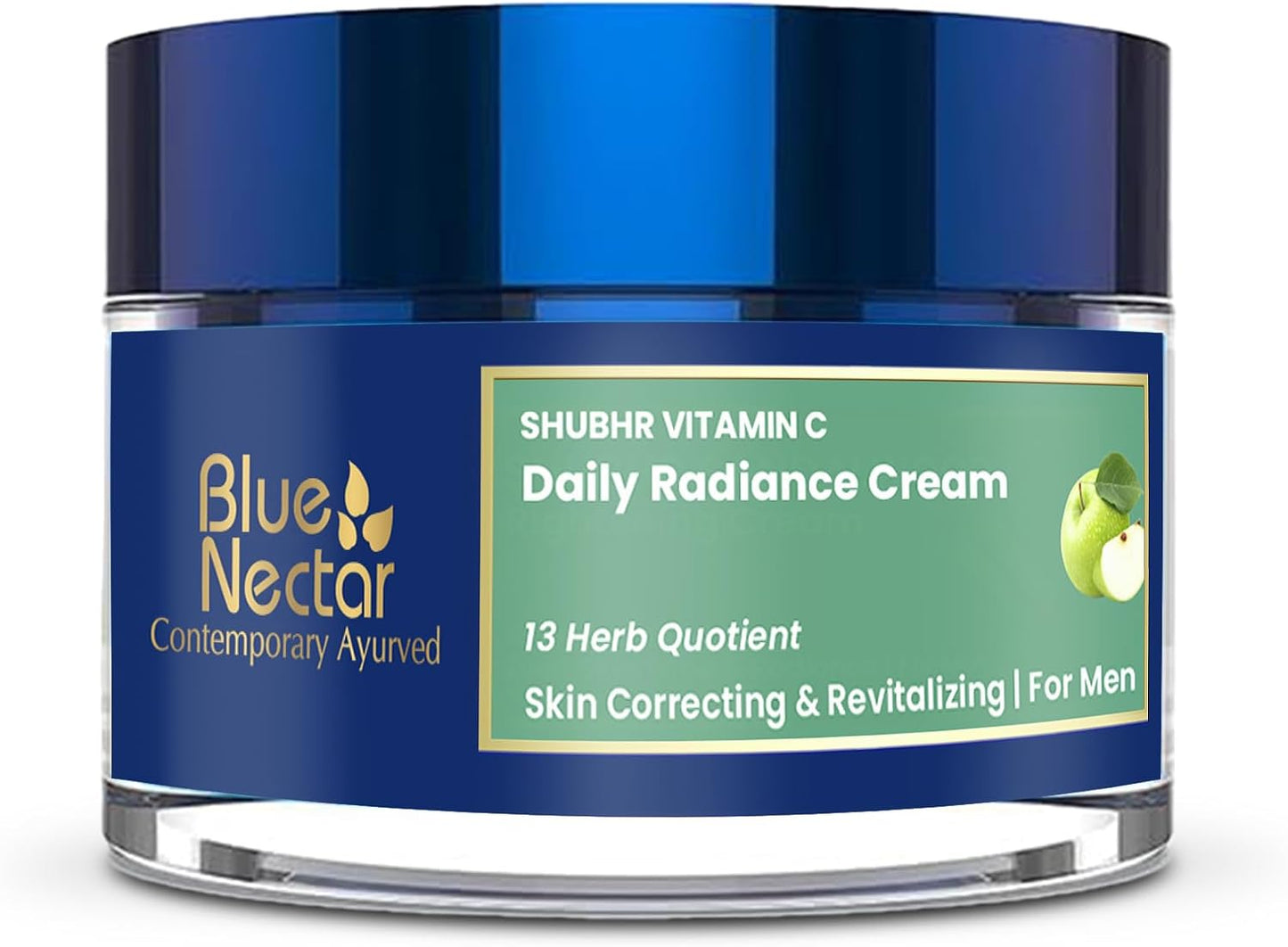 Blue Nectar Plant-Based Vitamin C Face Cream for Glowing Skin, Dark Spot Removal Cream for Men with Green Apple and Almond Oil (13 Herbs, 1.76Oz)