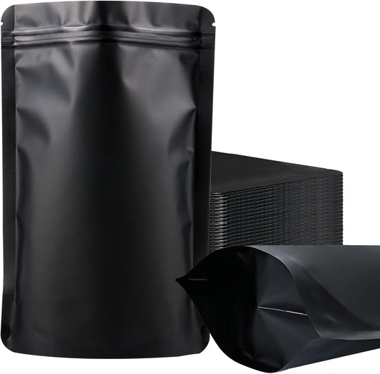 100 Pack Mylar Smell Proof Bags, Resealable Black Stand Up Pouch Bags Foil Sealable Bags for Packaging, 6.2×9.4 Inch