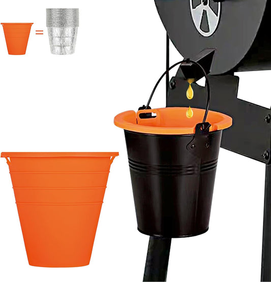 2pcs reuasble Silicone Grease Bucket Liners Compatible for Traeger/Pit Boss ect/Oklahoma Joe' /Green Mountain Grill Drip Tray Bucket Liner for pro Pellet Wood Smoker Grill Accessories（Orange）