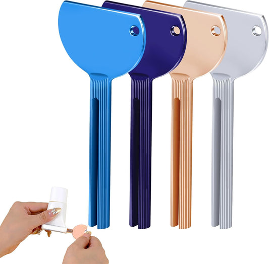 ElevateTech Toothpaste Squeezer, 4 Pcs Tube Key Tube Squeezers Dispenser Metal Wringer Key Practical Tube Roller Tool for Cosmetic Cream Toothpaste Squeezer (Silver/Purple/Blue/Rose Gold)