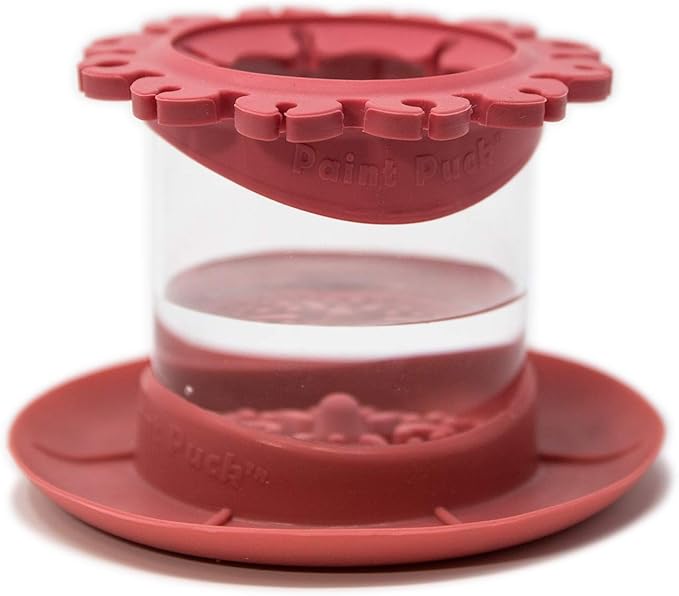 Paint Puck Ultimate Rinse Cup Paint Brush Cleaner (Red, Mug) â Non-Spill Paint Water Cup & Brush Cleaner with Brush Holder, Squeegee Lips & Drip Tray for Acrylic, Watercolor & Art Supplies