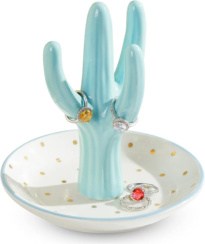 PUDDING CABIN Cactus Ring Holder, Birthday Gift for Women Her Mom Friend Female, Macaron Jewelry Dish with Dots Ins Room Decor Jewelry Dish for Rings Earrings Bracelets Necklace Organizerâ¦