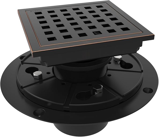 WEBANG 4 Inch Square Shower Floor Drain with Flange,Quadrato Pattern Grate Removable,Food-Grade SUS 304 Stainless Steel,Watermark&CUPC Certified,Oil Rubbed Bronze