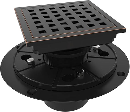 WEBANG 4 Inch Square Shower Floor Drain with Flange,Quadrato Pattern Grate Removable,Food-Grade SUS 304 Stainless Steel,Watermark&CUPC Certified,Oil Rubbed Bronze