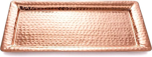 Monarch Abode Decorative Tray â 16-Inch Hand Hammered Copper Plated Metal Bathroom Tray Countertop, Vanity Trays Organizer, Perfume Plate for Dresser, Kitchen Countertop Large Fruit Platter