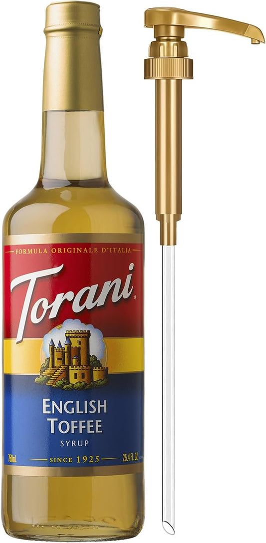 Torani Coffee Syrup, English Toffee Flavored Syrup for Drinks, Glass Bottle with Pump Included, 25.4 Fl Oz