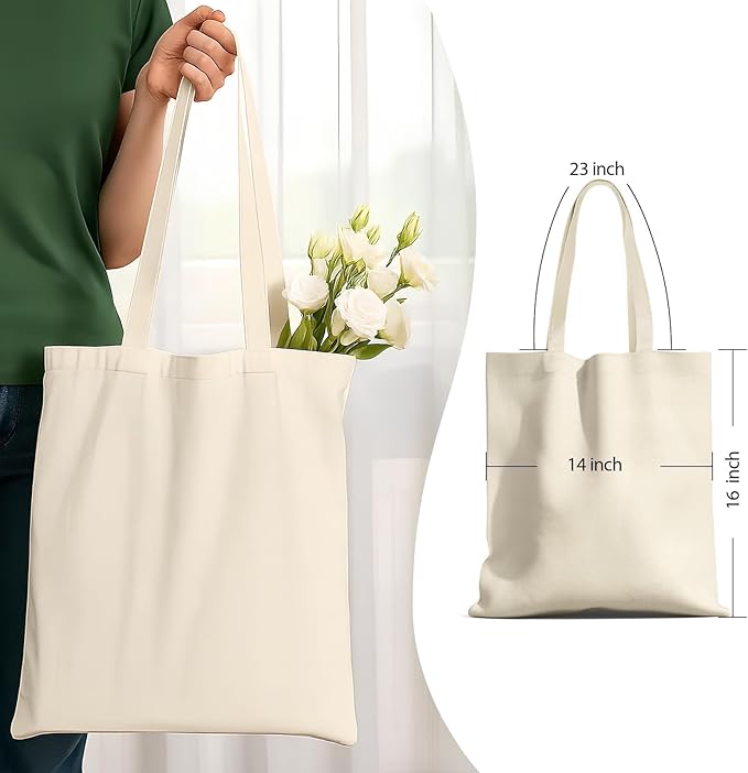 4 Pack Premium Canvas Reusable Tote Gift Bags, Made of Natural Canvas with Handle, Work, DIY, Shopping