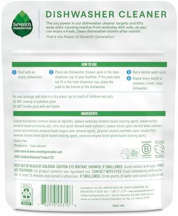 Seventh Generation Dishwasher Cleaning Packs 6 Count Free & Clear Removes odor-causing residue Powered by oxy power