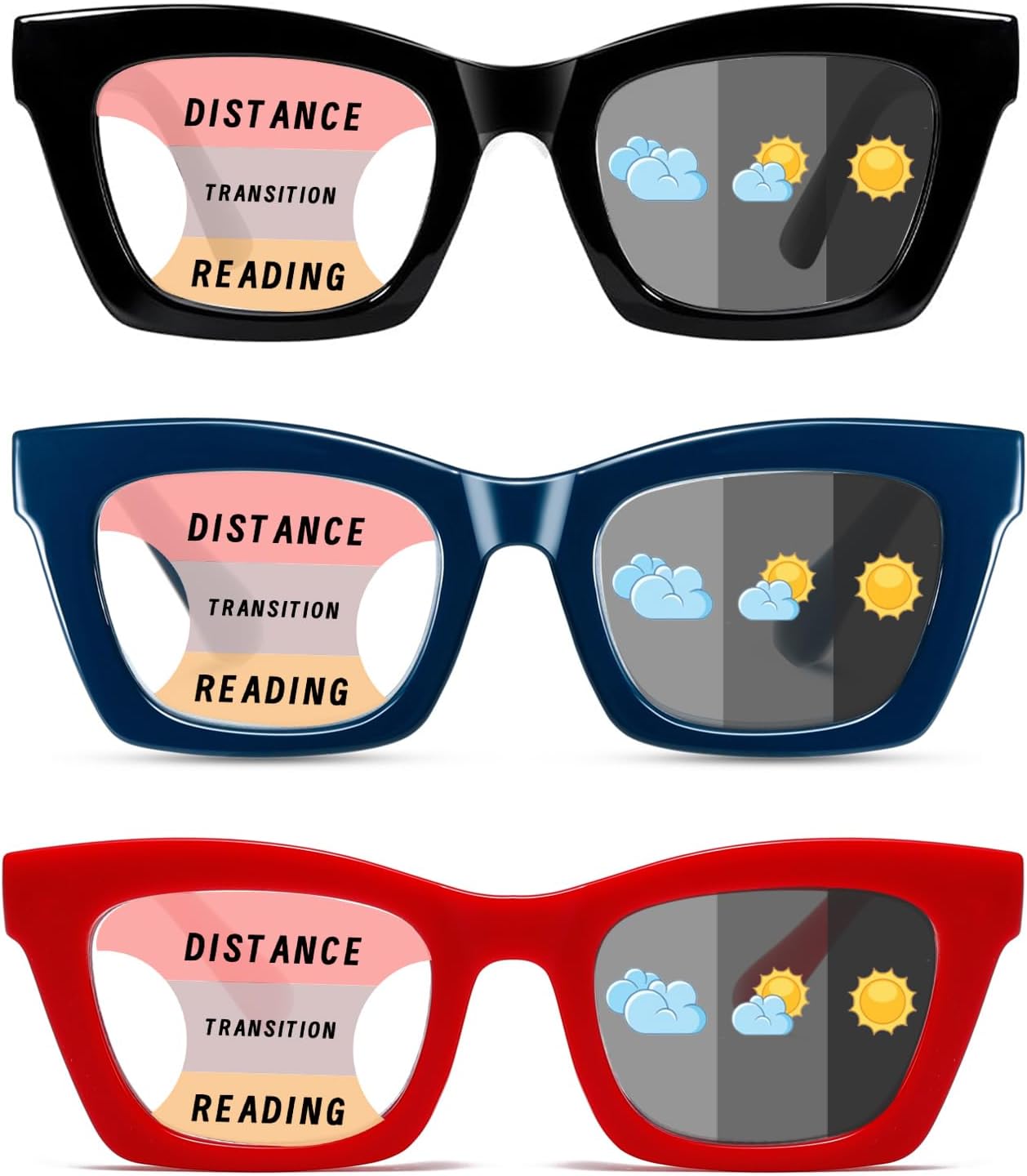 Hubeye Progressive Reading Glasses For Women Fashion Style Blue Light Blocking Computer Multifocus Square Reader