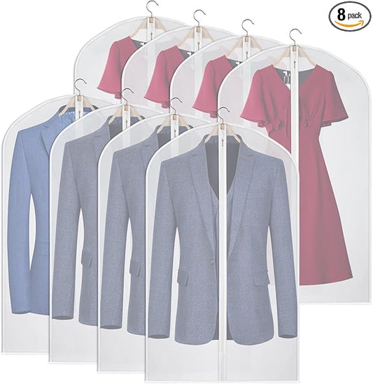 Kntiwiwo Garment Bags Clear Suit Bag for Closet Storage Set of 8 Hanging Clothes Dress Cover Bags Dust-Proof with Zipper for Suit, Coat, Dresses Clothes Storage-24â x40â