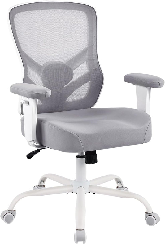 YFO Ergonomic Office Chair, Mesh Computer Desk Chair with Adjustable Back Lumbar Support and Armrests, Comfy Executive Rolling Swivel Task Chair for Home Office, Grey