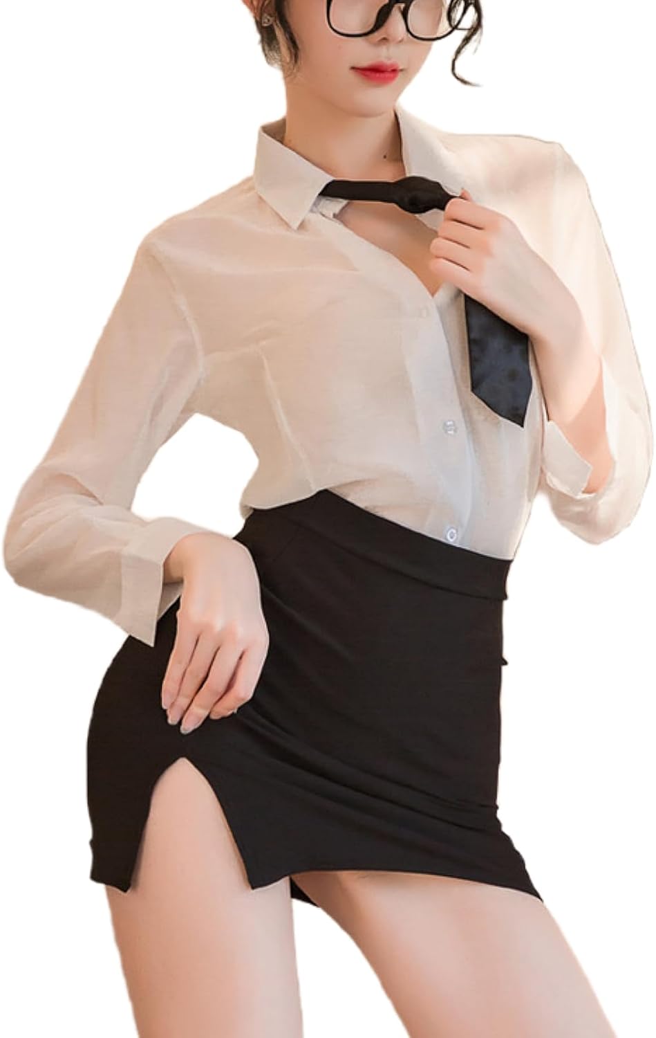 BIGFOX Women's Sexy Secretary Lingerie, OL Uniform Shirt and Bodycon Hip Skirt Teacher Cosplay Outfit Set for Nightclub, Rave