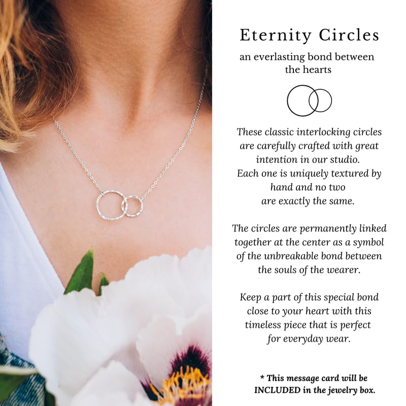 HOPE LOVE SHINE Best Friend Necklace Gift for Women - Interlocking Circle Sterling Silver Necklace - Ideal Gift for BFF, Soul Sister, Unbiological Sister - Gift Ready Best Friend Jewelry
