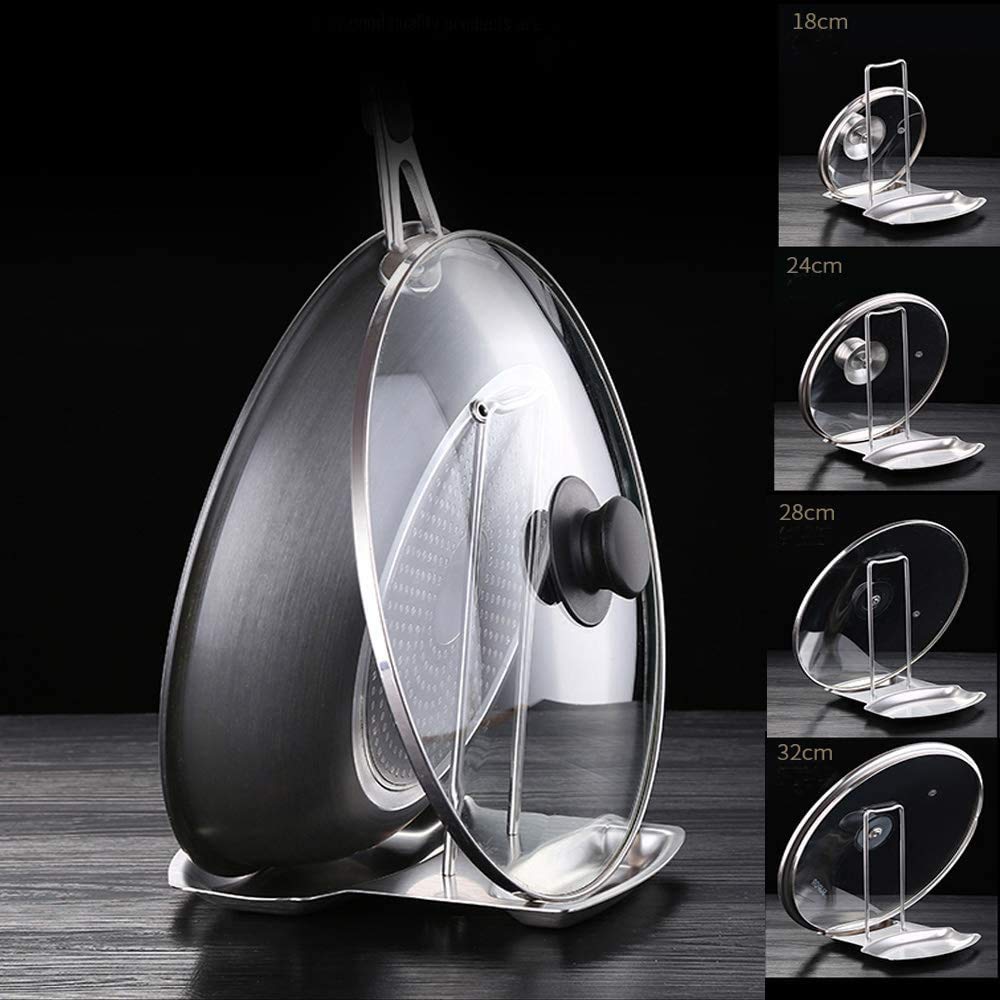 Lid and Spoon Rest Shelf,304 Stainless Steel Pan Pot Cover Lid Rack Stand Organizer,ZYLONE Pan Lid Organizer Storage Soup Spoon Rests Utensils Kitchen Tool