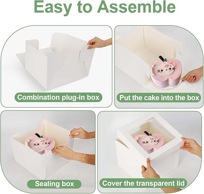 2 Pack Cake Boxes, 12x12x8 Inches Tall Cake Box with Cake Boards, White Bakery Boxes with Large Window, Disposable Cakes Transport Containers with Lids, for Cookies, Pies, Wedding, Birthday