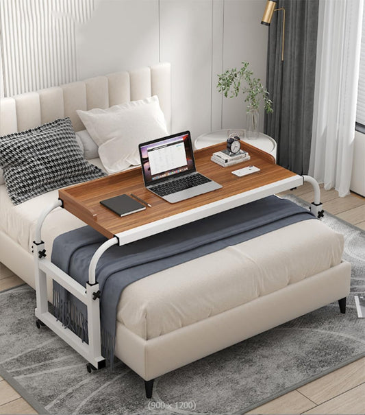 Mobile Over Bed King Queen Laptop Long Overbed Table Adjustable Height with Wheels Food Tray Desk Rolling Medical Table Overbed Bedside Table with Rolling Wheels