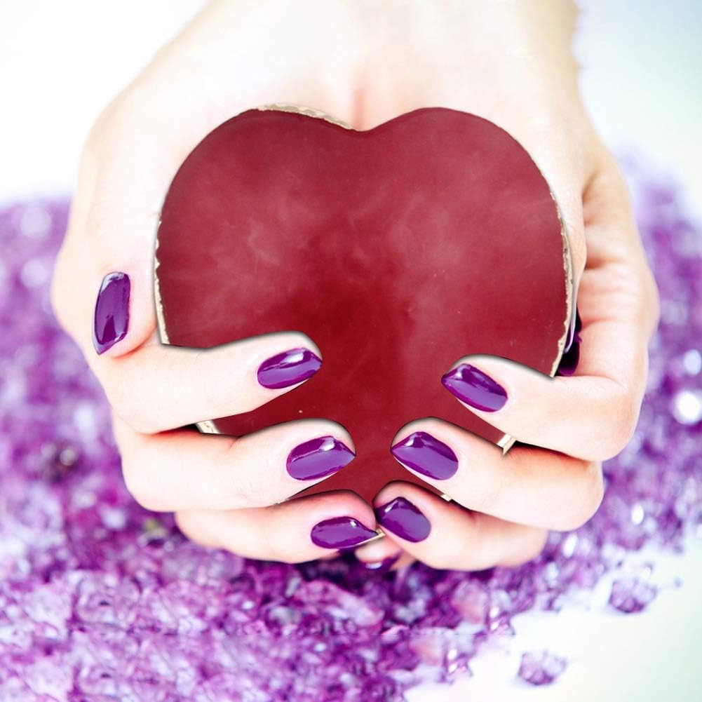 AKOAK 1 Pack Nail Heart Shape Resin Palette Agate Golden Edge Palette Crystal Edge Shooting Prop Palette Works Display Board Tools (Red)