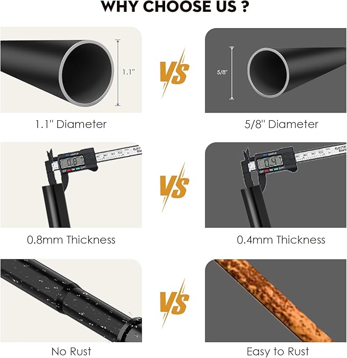 Black Long Curtain Rod Tension Shower Curtain Rods 30 to 130 inch Adjustable Spring Heavy Duty Rods for Bathroom Windows Outdoor Spliced and Telescopic Design No Drill No Slip Stainless Steel