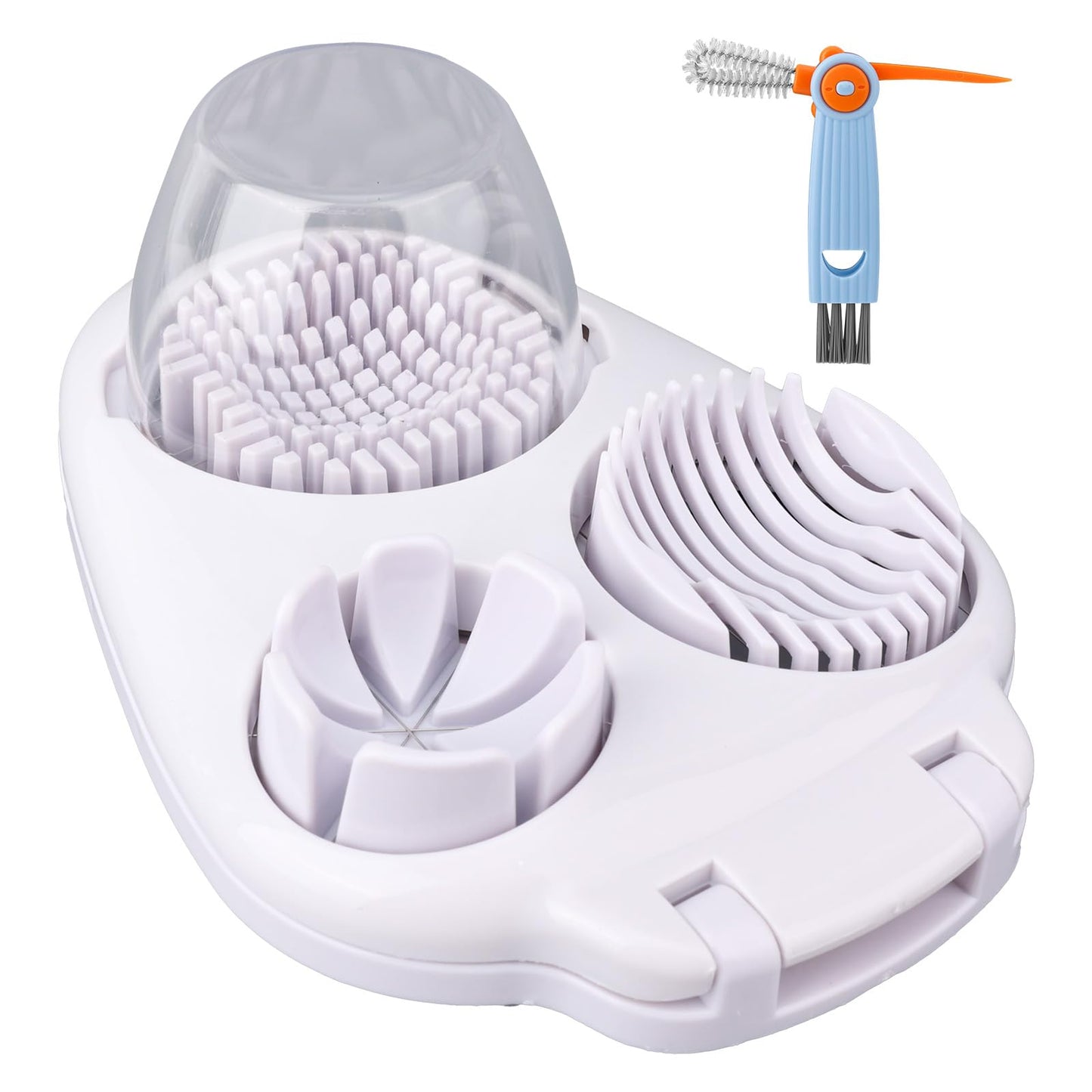 3-in-1 Egg Slicer with Cleaning Brush, 3 Slice Modes Egg Cutter Stainless Steel Dicer Multipurpose Kitchen Chopper Utensil for Hard Boiled Eggs Strawberry Tomato Butter Mushroom