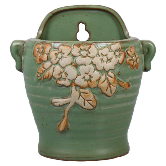 HANABASS Vintage Ceramic Wall Planter - 8 Inch Green Retro Flower Pot for Farmhouse Decor, Indoor/Outdoor Hanging Planter for Succulents, Herbs, Wall Plants