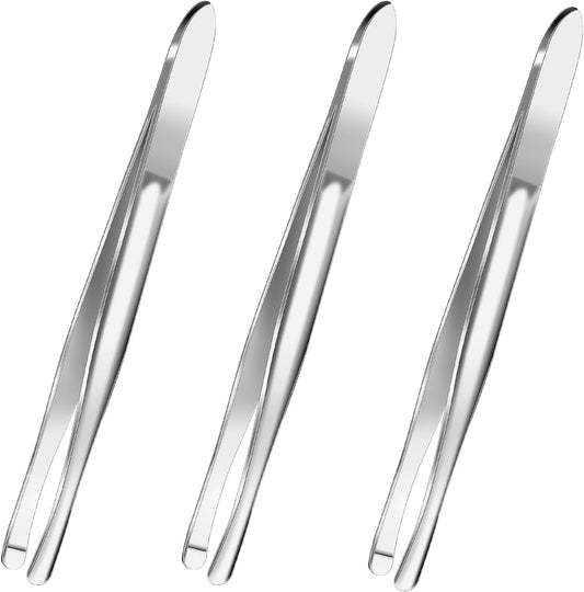 3 Pieces Stainless Steel Round Tip Tweezers Blunt Tip Tweezers Eyebrow Hair Removal Tweezer Makeup Cosmetic Tool Blunt Tips Tool