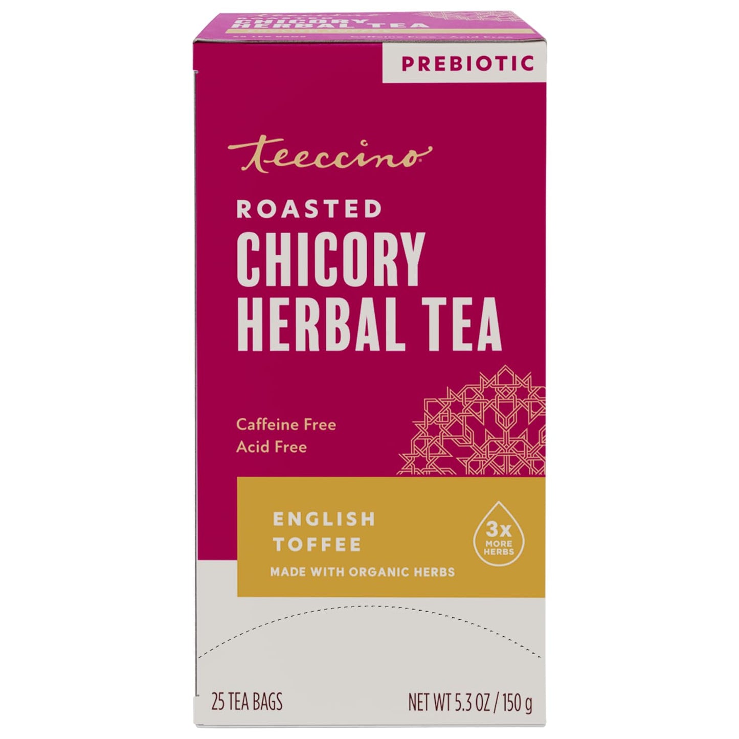 Teeccino English Toffee Herbal Tea - 25 Tea Bags - Rich & Roasted Herbal Tea Thatâs Caffeine Free & Prebiotic For Natural Energy & Good Digestion, 3 X More Herbs In Each Tea Bag