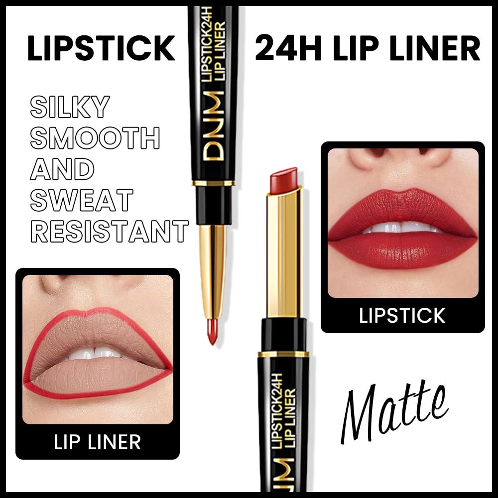 evpct 1Pcs Red Velvet Matte Lip Liner and Lipstick Combo Set Kit for Women, Dark Ruby Sexy Red Magic 24 Hours Lipstick and Lip Liner Gloss Stain Makeup Set Long Lasting Waterproof 24 labial, 40#